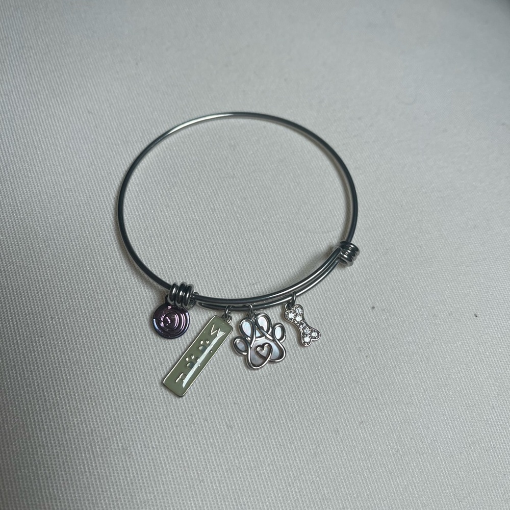 Silver Dog Lover Charm Bangle Bracelet